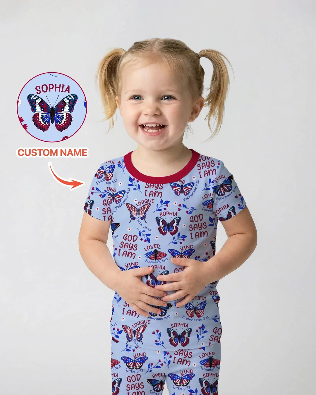 God Says I Am - Liberty Wings Custom Name Bamboo Two Piece Short Sleeve Pajama Set