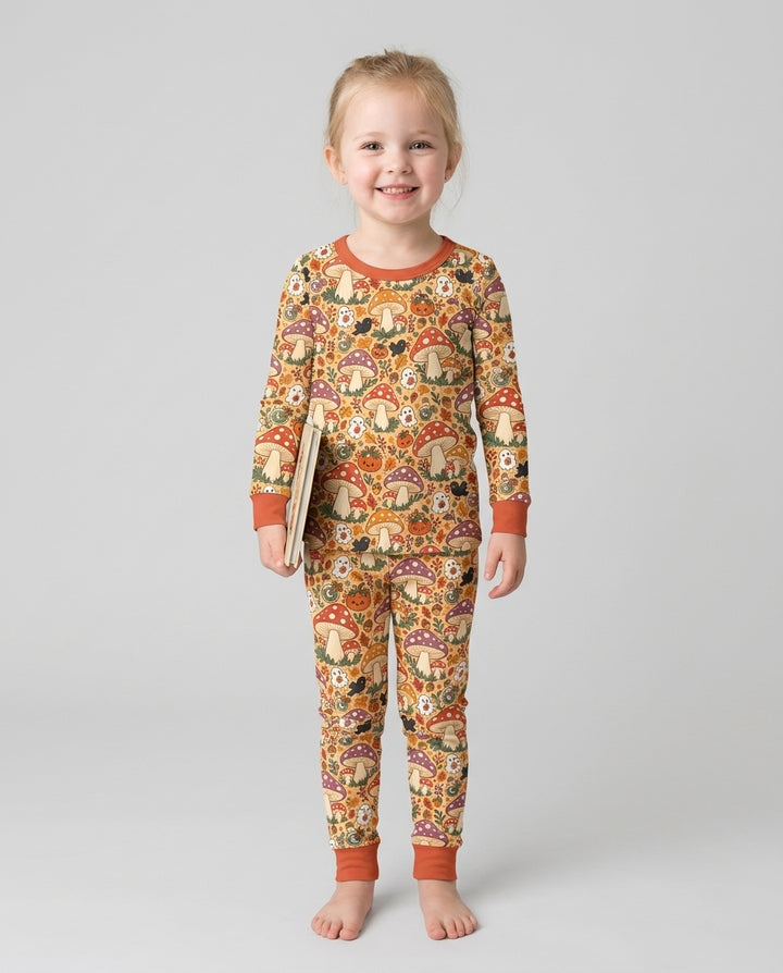 Fall Ghost Mushrooms  Bamboo Two Piece Long Sleeve Pajama Set