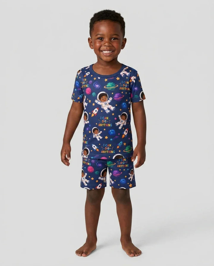 Black Astronaut I Can Do Anything Bamboo Two Piece Short Sleeve Shorts Pajama Set