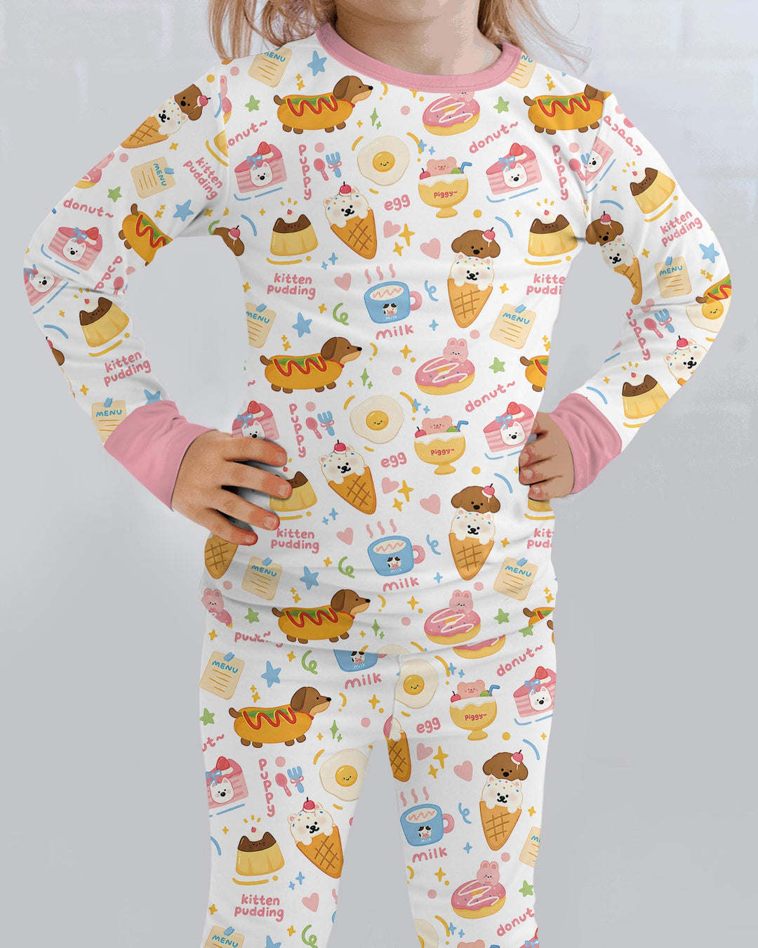 Cute Snack And Puppy Bamboo Two Piece Long Sleeve Pajama Set