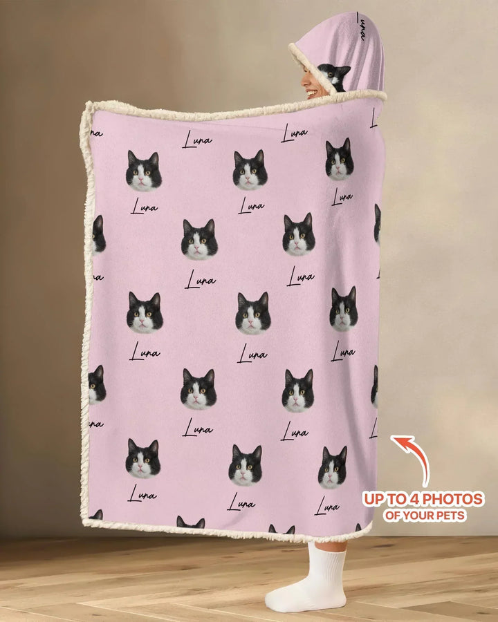 Custom Name and Pet Photos Bamboo Wearable Hooded Blanket