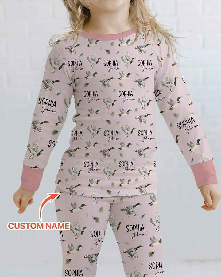 Custom Name Mallard Duck Bamboo Two Piece Long Sleeve Pajama Set