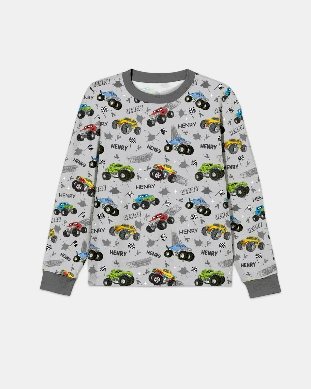 Monster Truck Dirt Jam Custom Name Daddy & Me Matching Bamboo Men's Pajama Set
