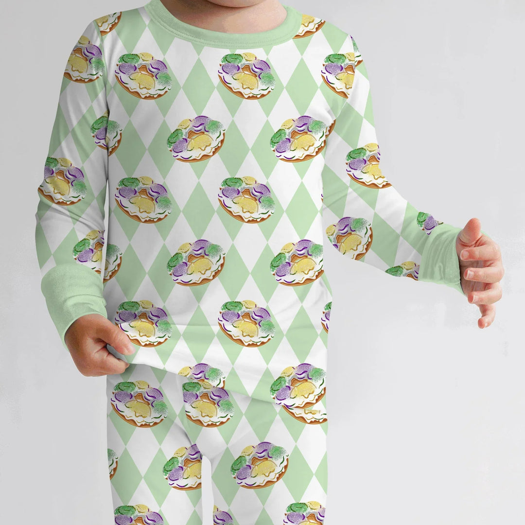 Mardi Gras Donut Bamboo Two Piece Long Sleeve Pajama Set