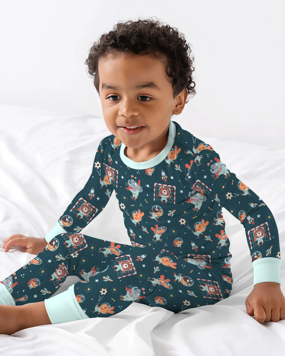 Space Soccer Bamboo Two Piece Long Sleeve Pajama Set