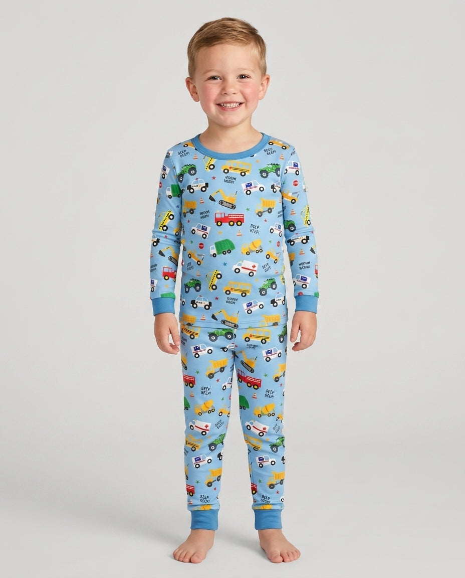 Lots Of Trucks Bamboo Two Piece Long Sleeve Pajama Set