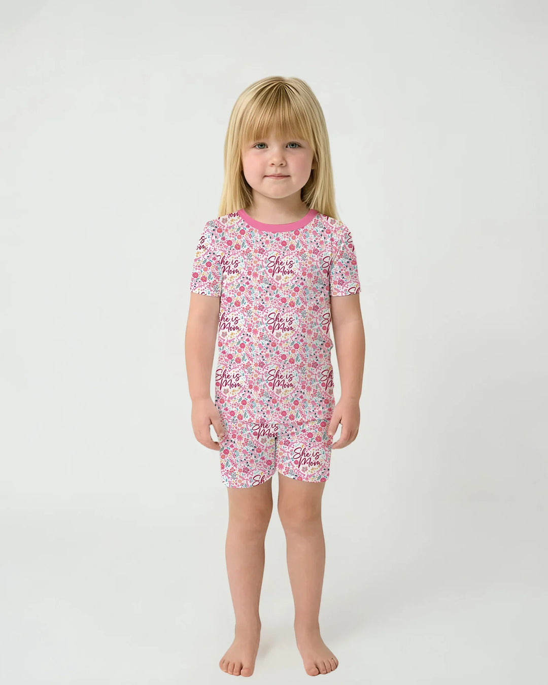 She Is Mom Floral Bamboo Two Piece Short Sleeve Shorts Pajama Set