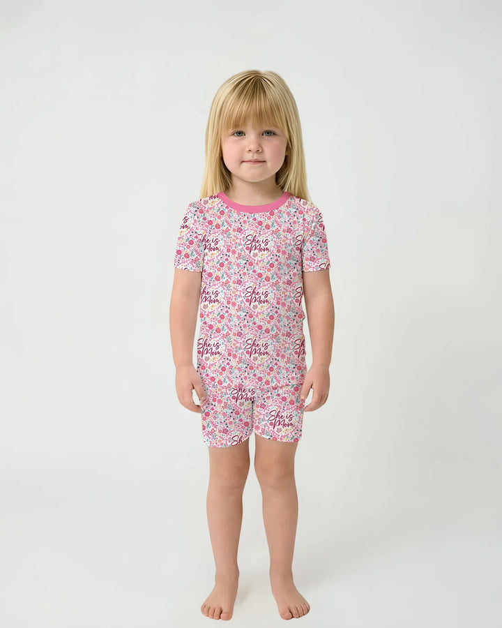 She Is Mom Floral Bamboo Two Piece Short Sleeve Shorts Pajama Set