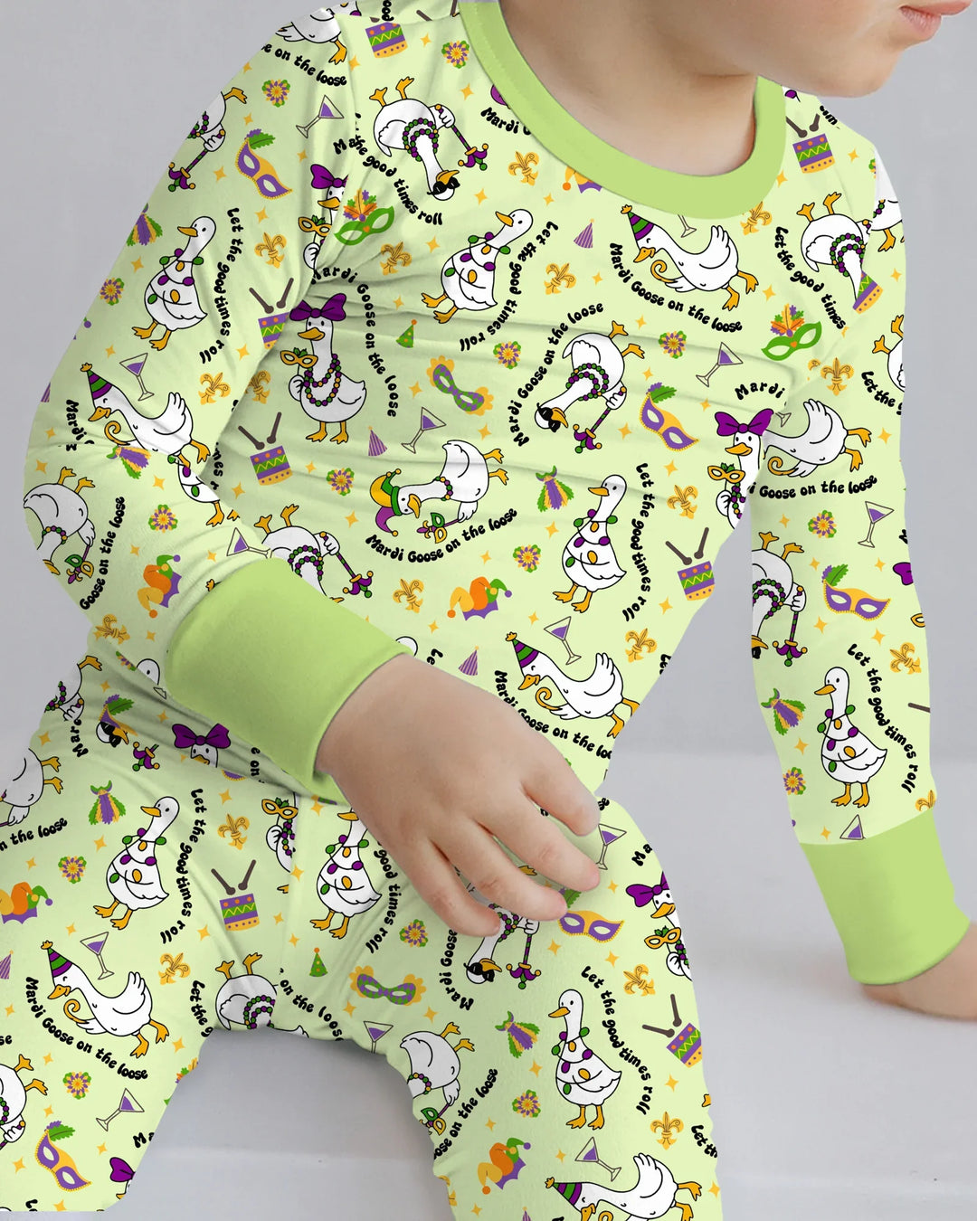 Mardi Gras Silly Goose Bamboo Two Piece Long Sleeve Pajama Set