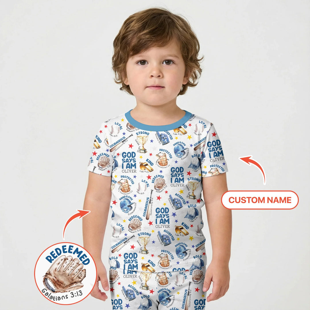 Baseball God Says I Am Custom Name Bamboo Two Piece Short Sleeve Shorts Pajama Set