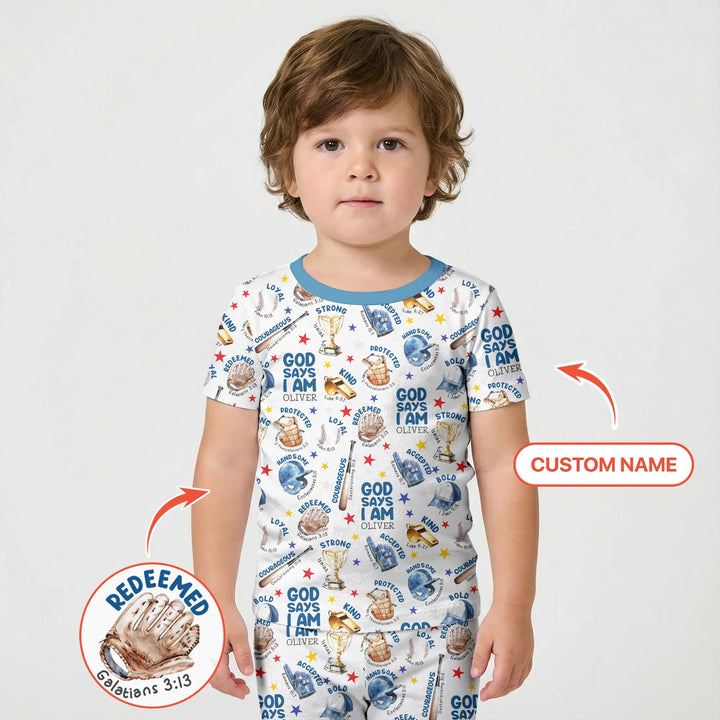 Baseball God Says I Am Custom Name Bamboo Two Piece Short Sleeve Shorts Pajama Set