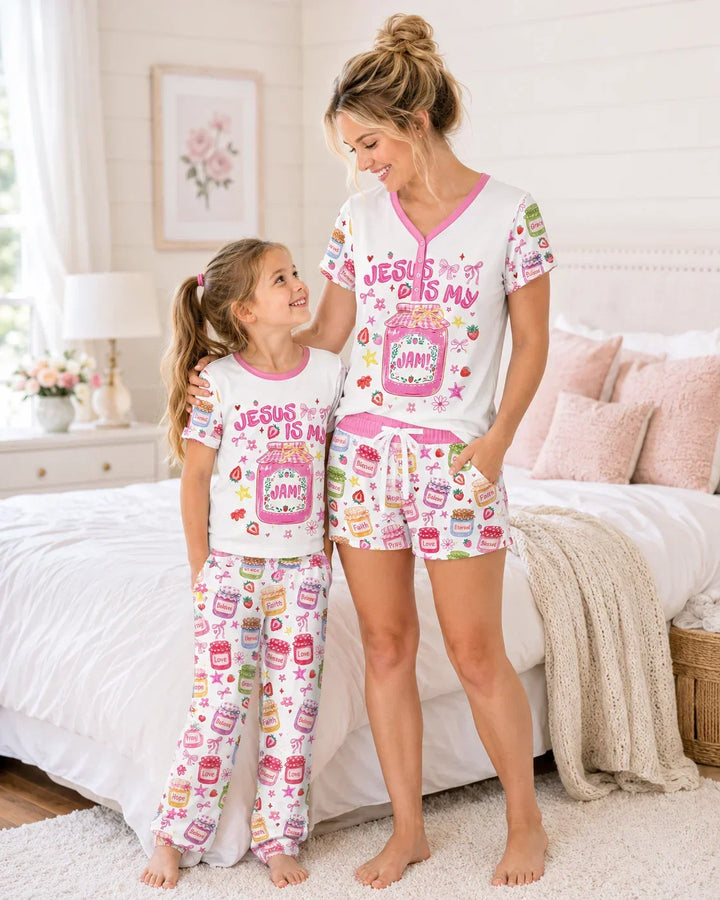 Preppy Summer Jesus Is My Jam Bamboo Women Short Sleeve Short Pajama Set
