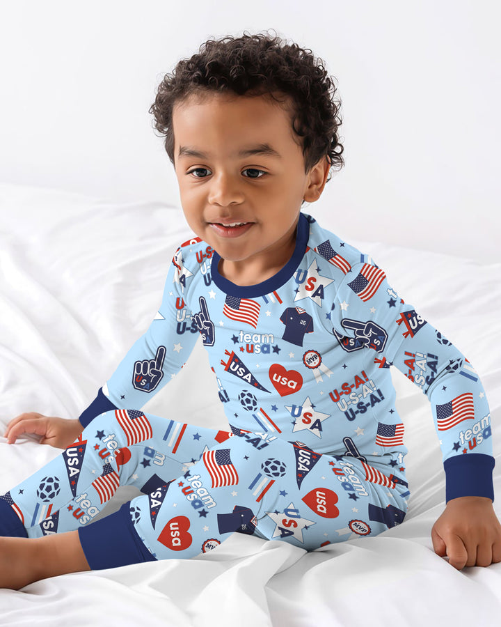 Soccer Party Team USA Bamboo Two Piece Long Sleeve Pajama Set
