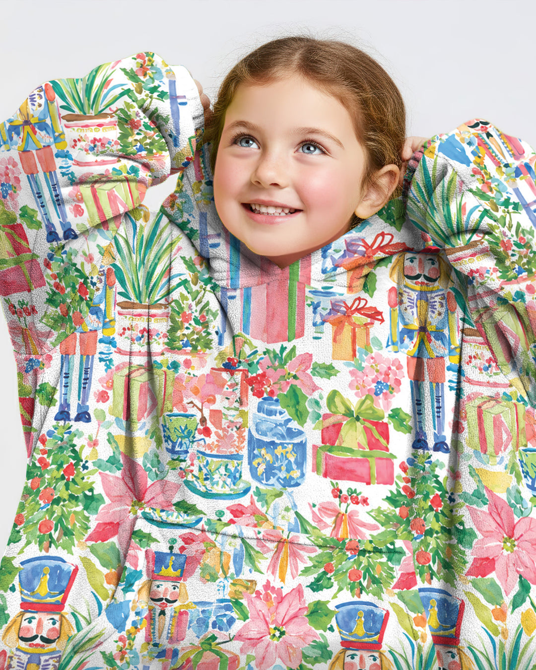 Watercolor Nutcracker Holiday Blanket Hoodie