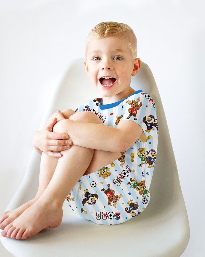 Striped Cute Mascots Soccer Cup 2026 Bamboo Two Piece Short Sleeve Shorts Pajama Set