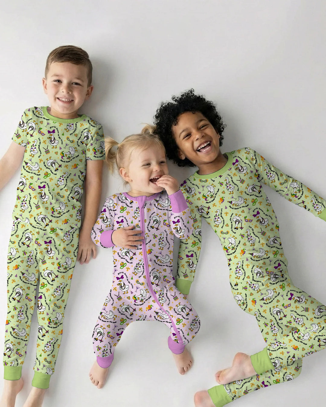 Mardi Gras Silly Goose Bamboo Two Piece Short Sleeve Shorts Pajama Set