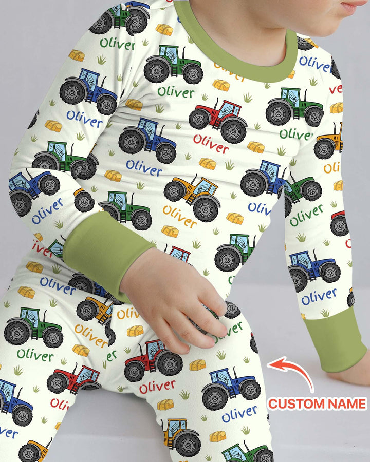 Custom Name A Little Dirt Never Hurt Bamboo Two Piece Long Sleeve Pajama Set