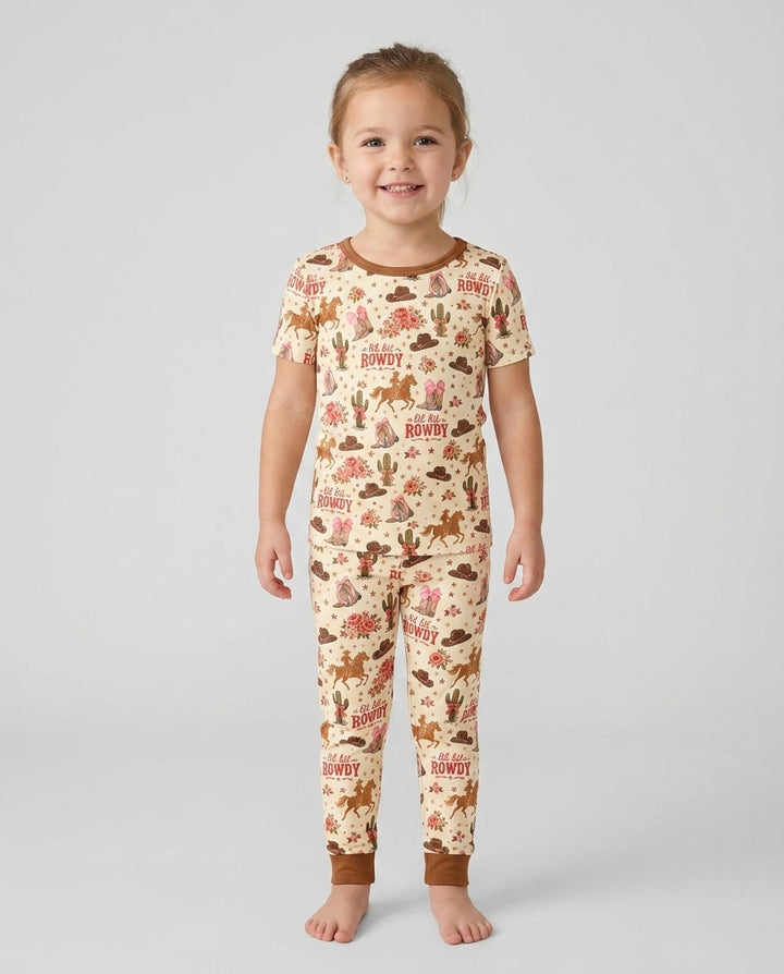 Coquette Cowgirl Lil Bit Rowdy Two Piece Short Sleeve Pajama Set