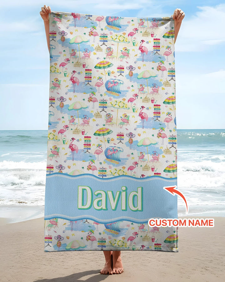 Flamingo Beach Family Matching Bamboo Beach Towel