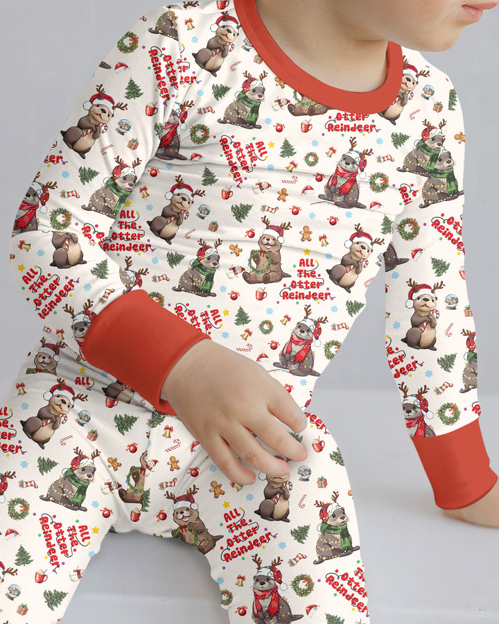 All The Otter Reindeer Bamboo Two Piece Long Sleeve Pajama Set
