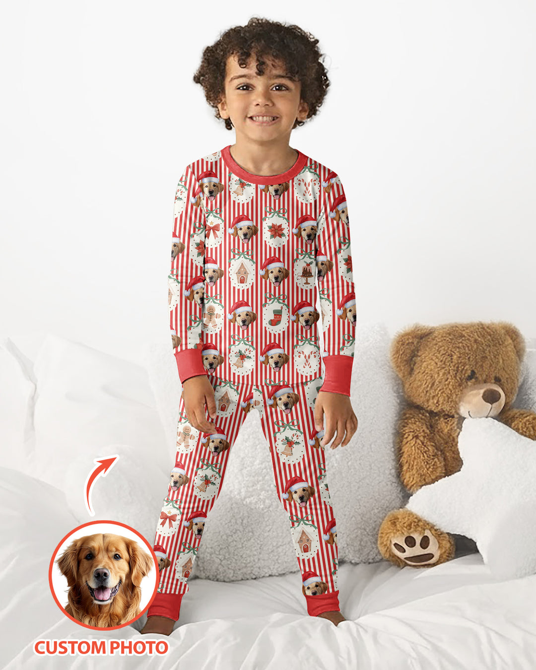 Christmas Paws Custom Photo Bamboo Two Piece Long Sleeve Pajama Set