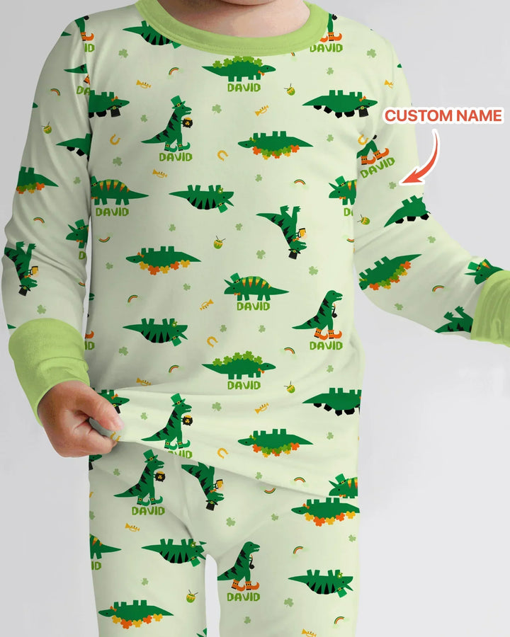 Lucky Dino Bamboo Two Piece Long Sleeve Pajama Set