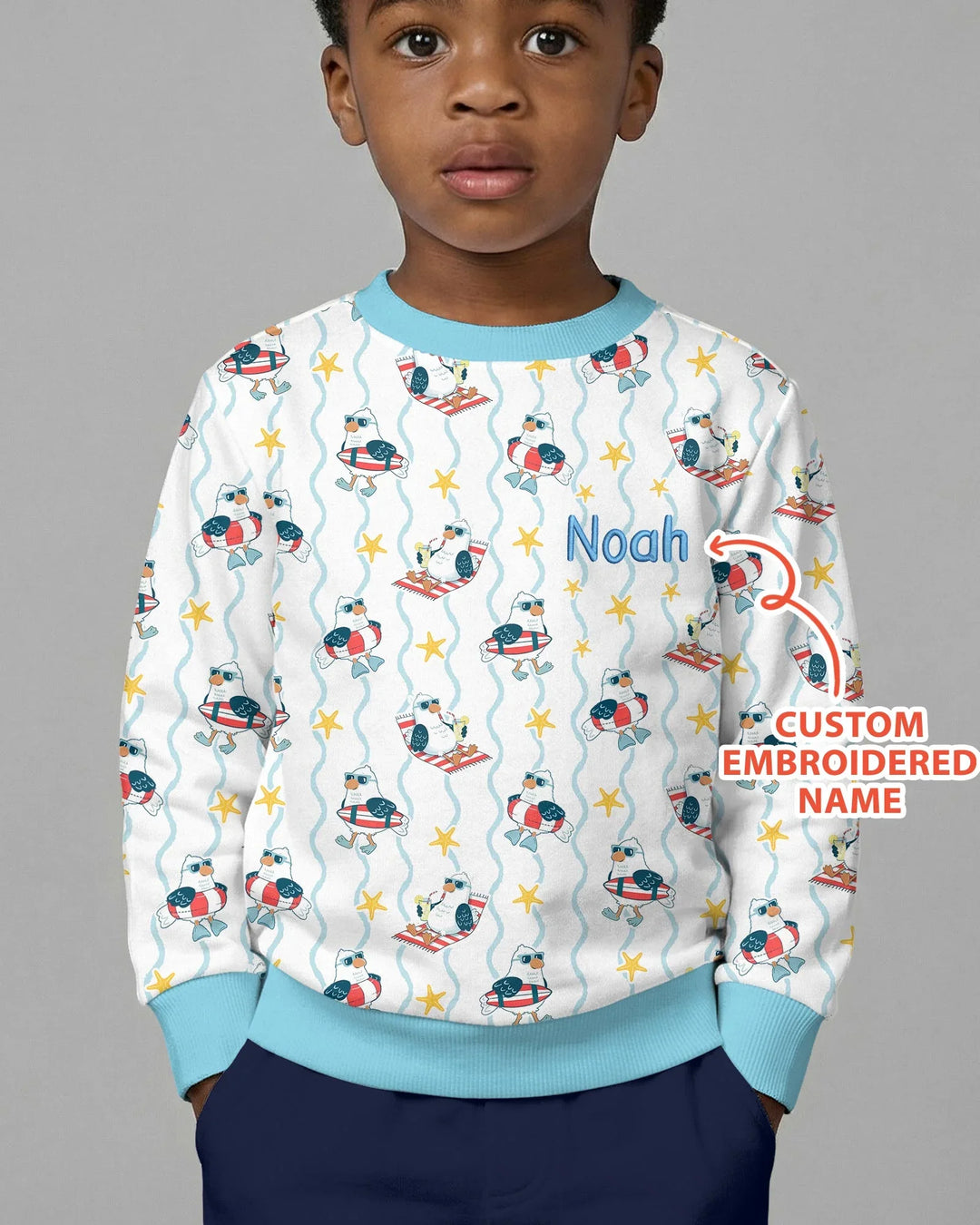 Personalized Embroidered Summer Seagull Baby Bamboo Crewneck Sweatshirt