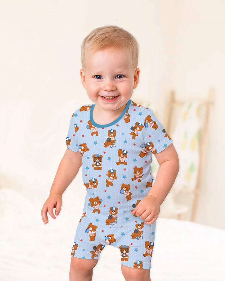 Born To Play Baseball Bamboo Two Piece Short Sleeve Shorts Pajama Set