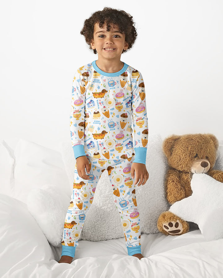Cute Snack And Puppy Bamboo Two Piece Long Sleeve Pajama Set