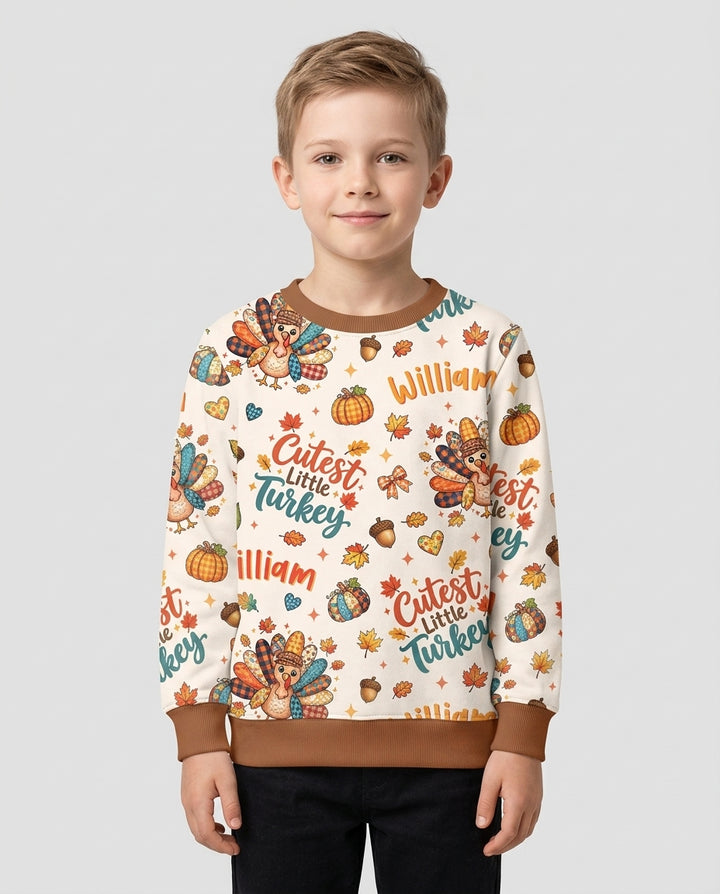 Custom Name Cutest Little Turkey Bamboo Crewneck Sweatshirt