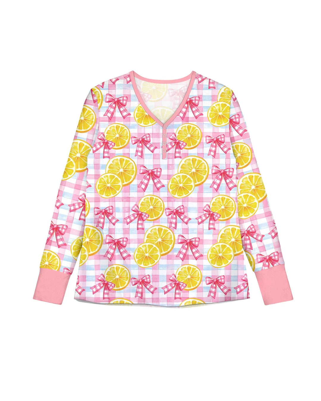 Pink Lemons Bows Checkered Bamboo Women Pajama Set