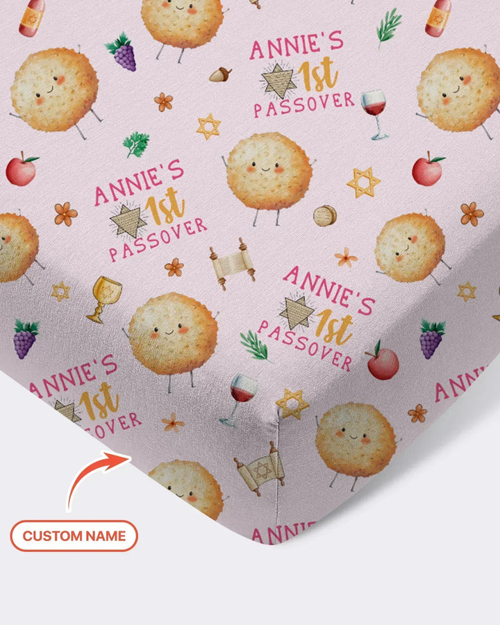 Custom Name 1st Passover Bamboo Fitted Crib Sheet