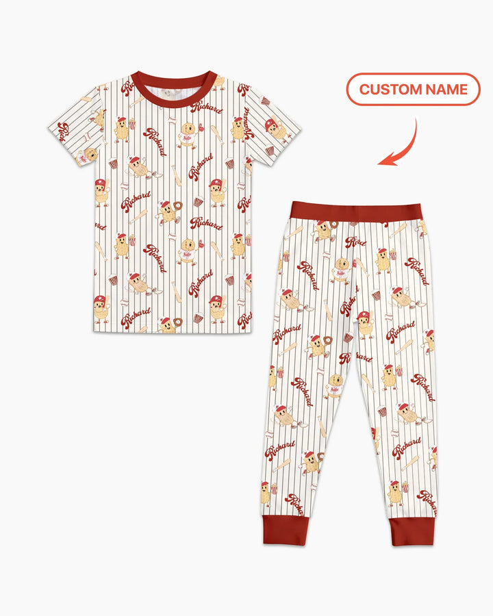 Custom Nam Retro Ballgame Bamboo Two Piece Short Sleeve Pajama Set