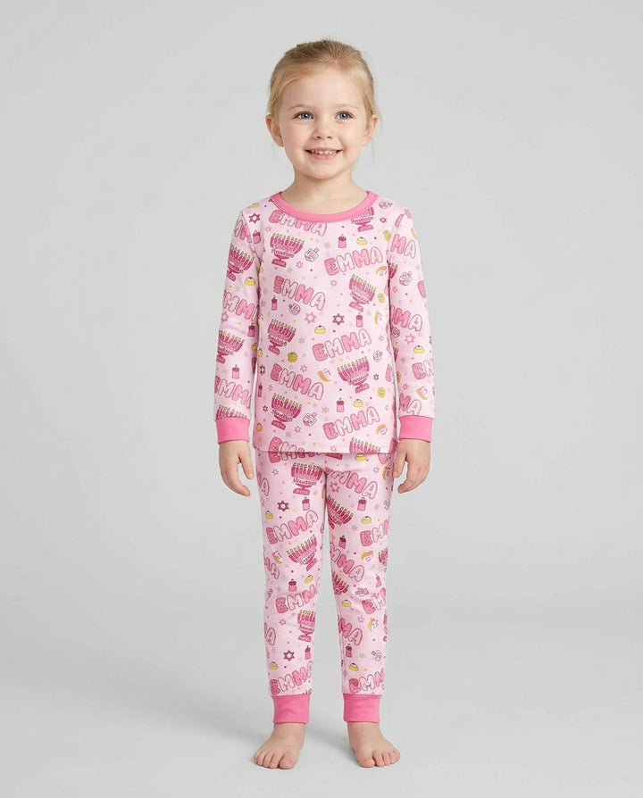 Custom name Happy Hanukkah 2026 Bamboo Two Piece Long Sleeve Pajama Set