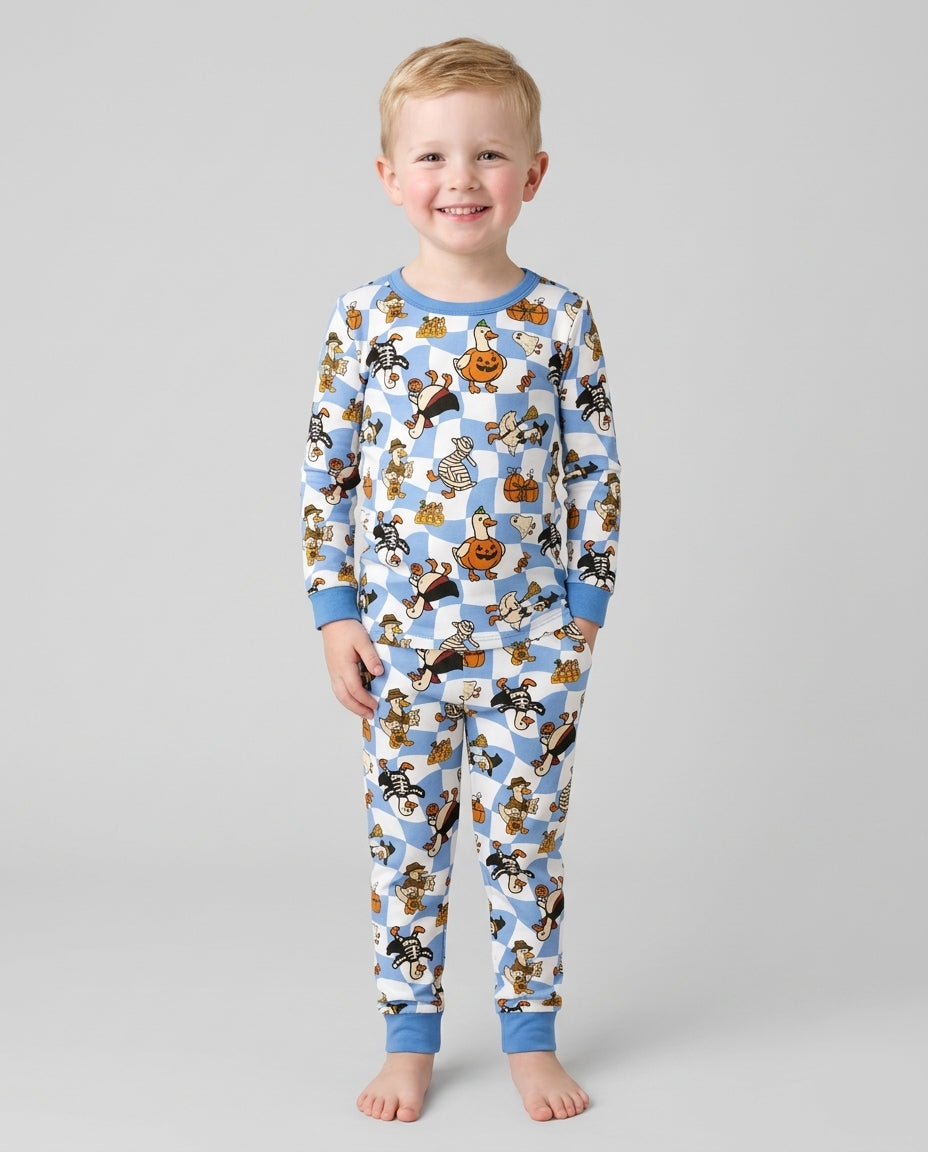 Spooky Goose Scrub Hat Bamboo Two Piece Long Sleeve Pajama Set