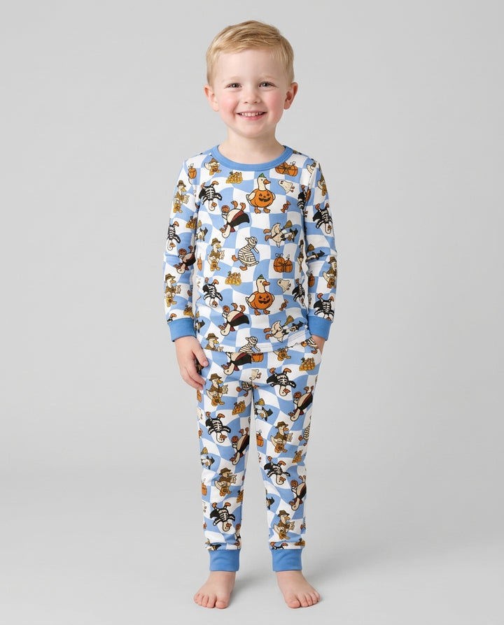 Spooky Goose Scrub Hat Bamboo Two Piece Long Sleeve Pajama Set