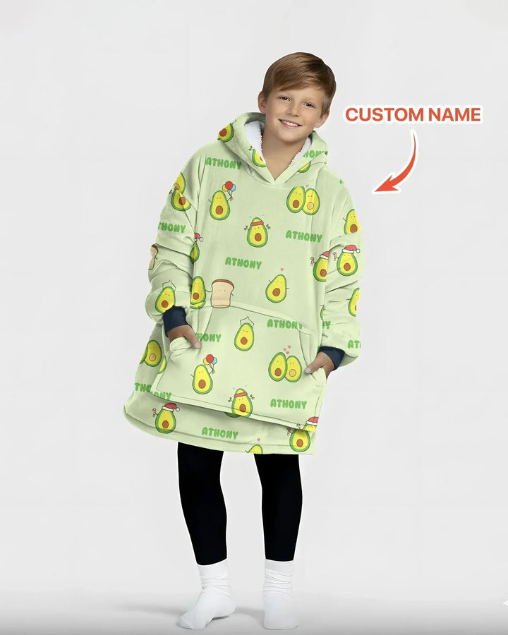 Custom Name Cute Avocado Bamboo Blanket Hoodie