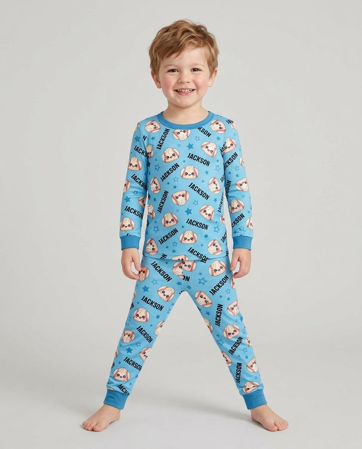 Personalized Sports Dumpling Custom Name Bamboo Two Piece Long Sleeve Pajama Set