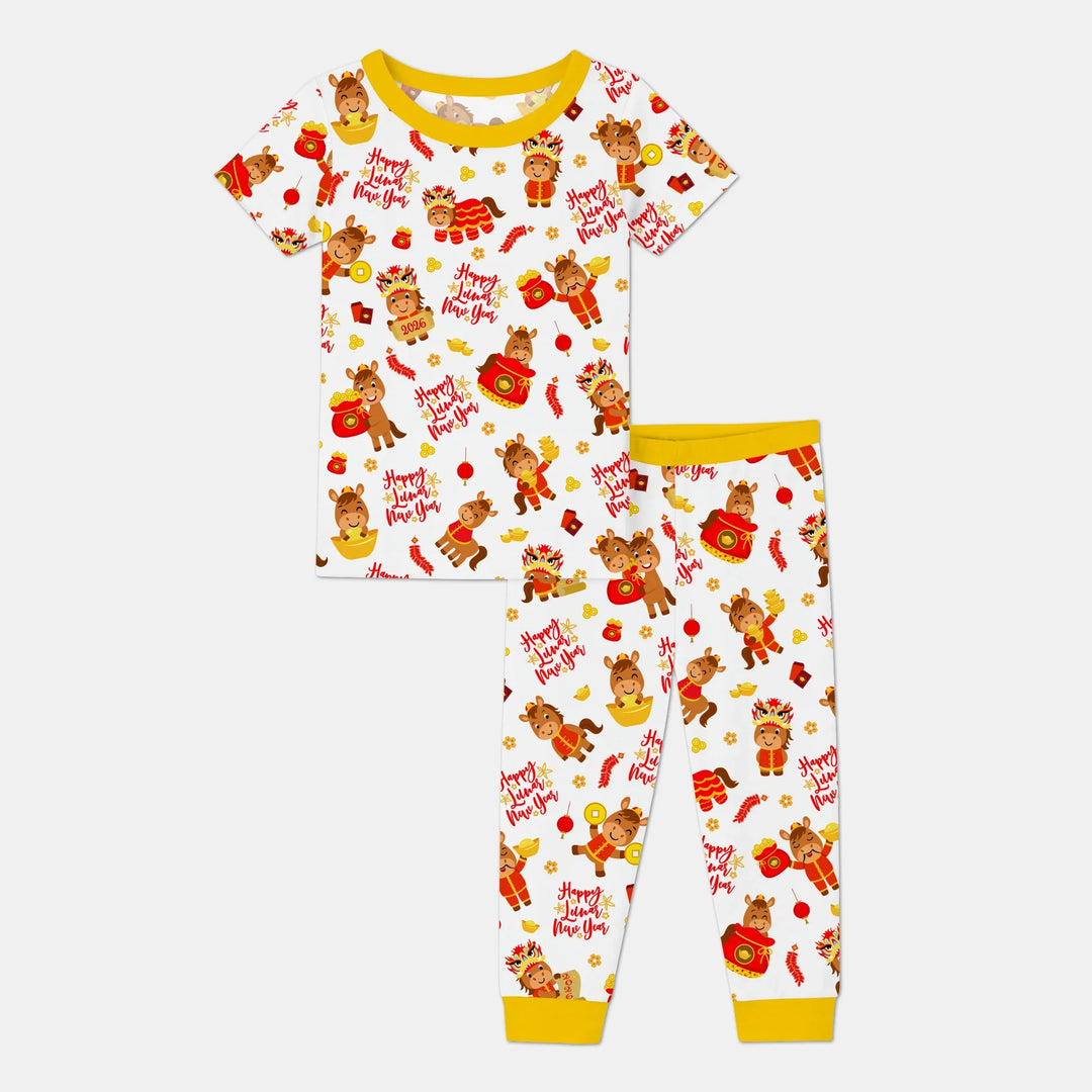 Year of the Horse Bamboo Two Piece Short Sleeve Pajama Set