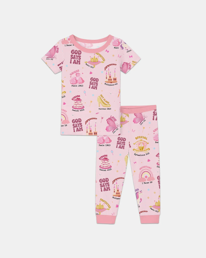 God Says I Am Girl Bamboo Two Piece Short Sleeve Pajama Set