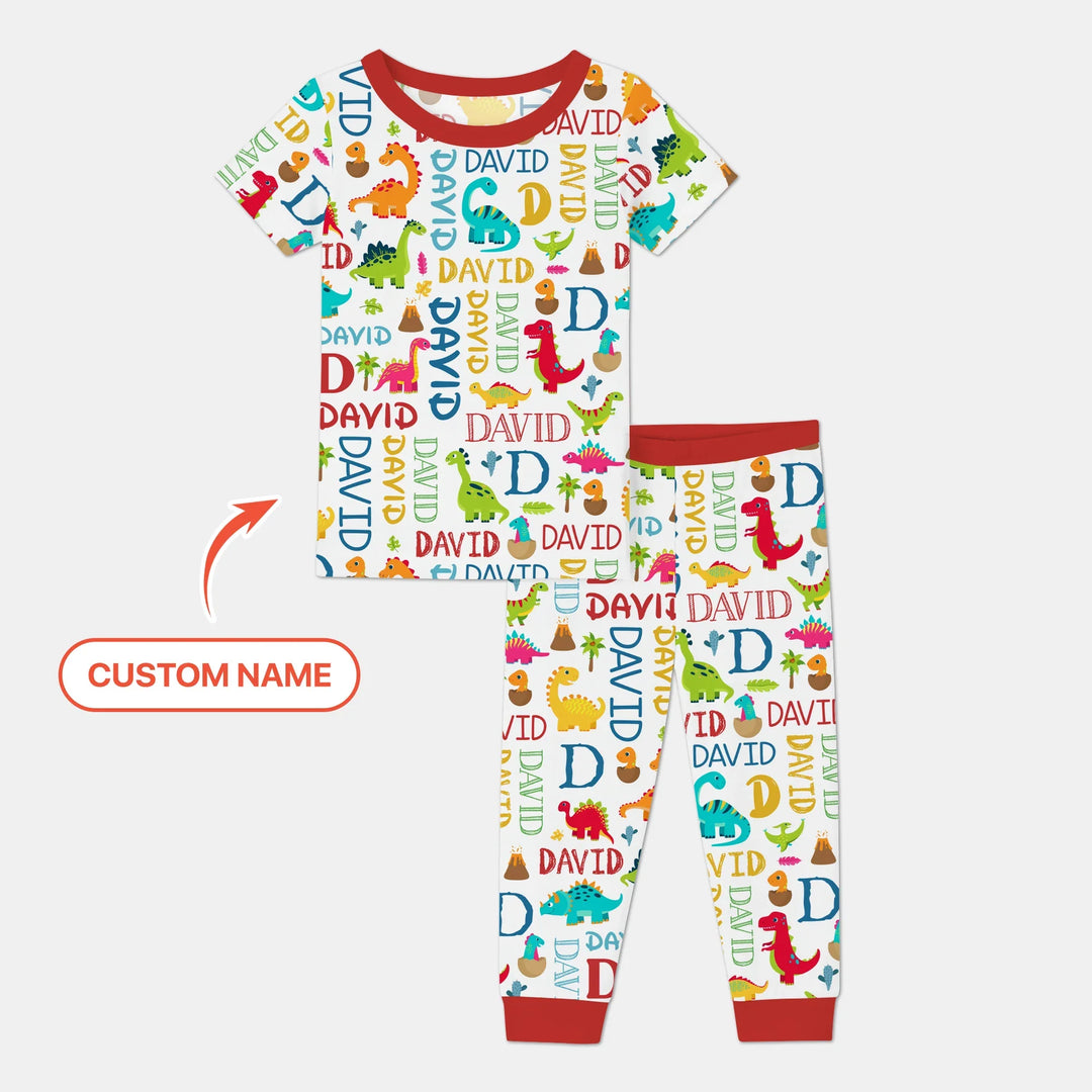Personalized Fantasy Dinosaur Word Bamboo Two Piece Short Sleeve Pajama Set