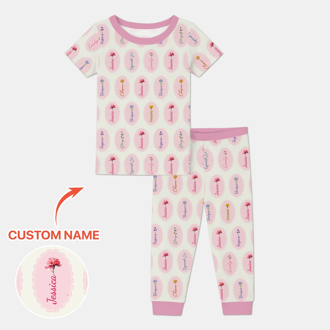 God Says I Am Birthmonth Flowers Custom Name Bamboo Two Piece Short Sleeve Pajama Set