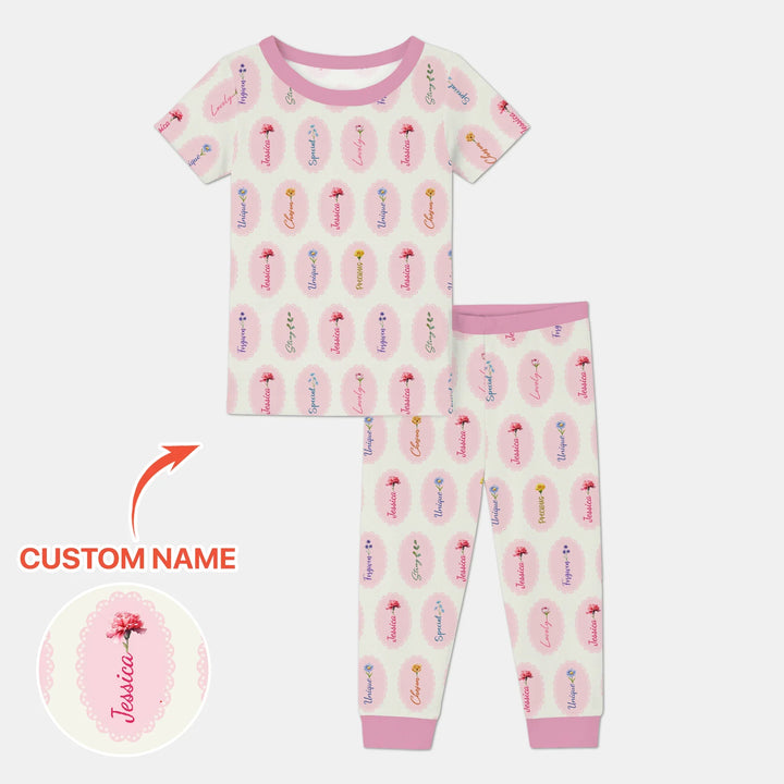 God Says I Am Birthmonth Flowers Custom Name Bamboo Two Piece Short Sleeve Pajama Set