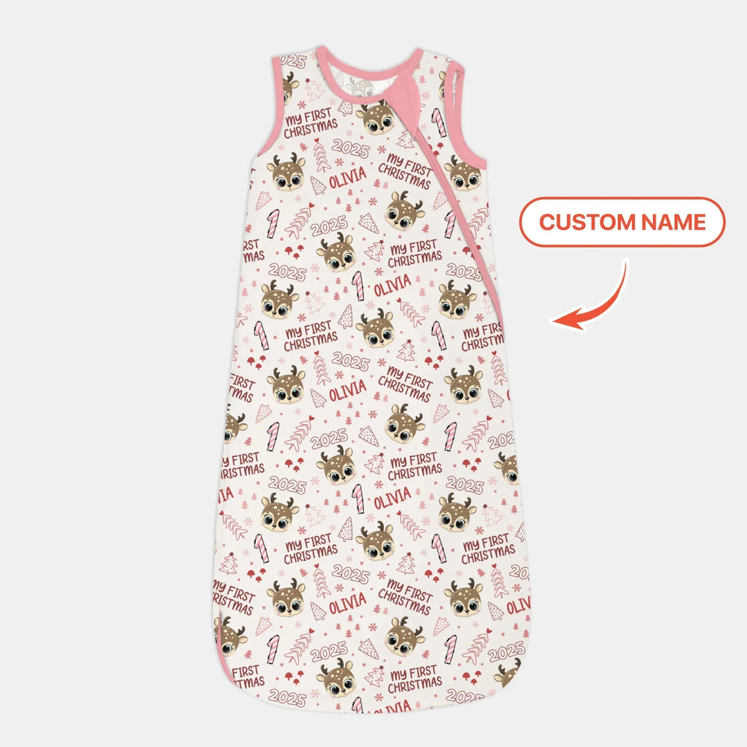 Custom Name Cute Reindeer My First Christmas Bamboo Sleep Bag