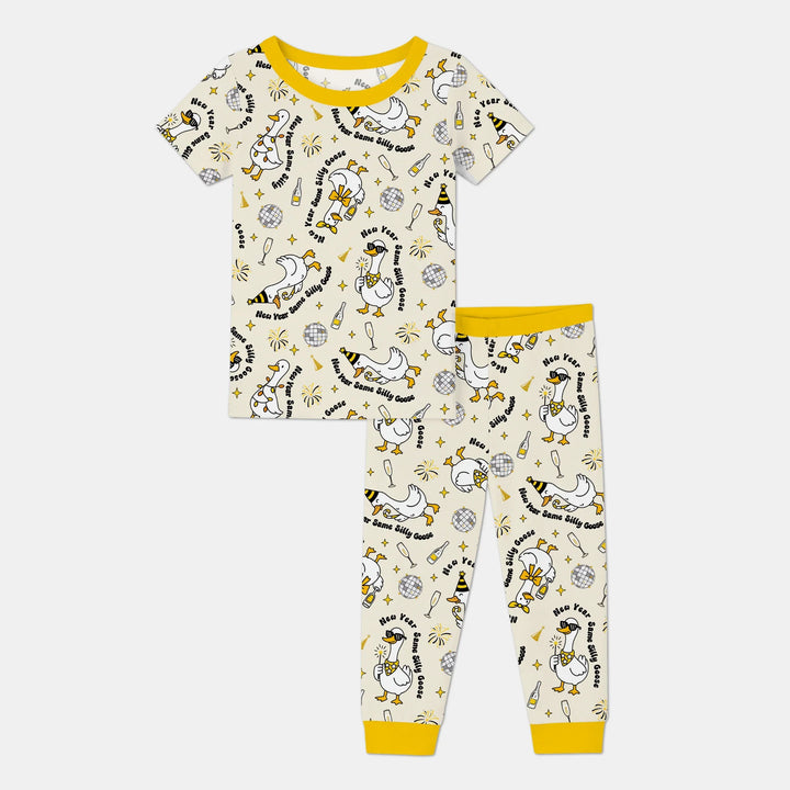 New Year Silly Goose Bamboo Two Piece Short Sleeve Pajama Set