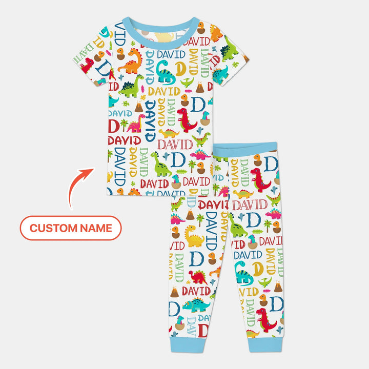 Personalized Fantasy Dinosaur Word Bamboo Two Piece Short Sleeve Pajama Set