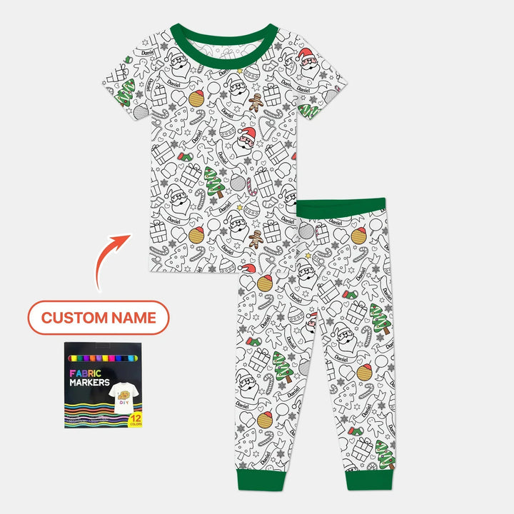 Joyful Doodle Christmas Colorable Bamboo Two Piece Short Sleeve Pajama Set