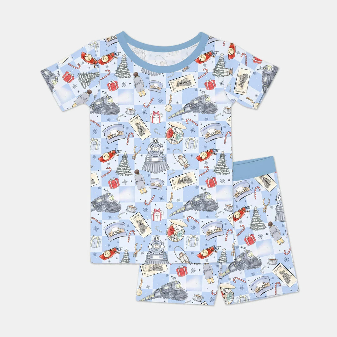 Christmas Train Bamboo Two Piece Short Sleeve Shorts Pajama Set