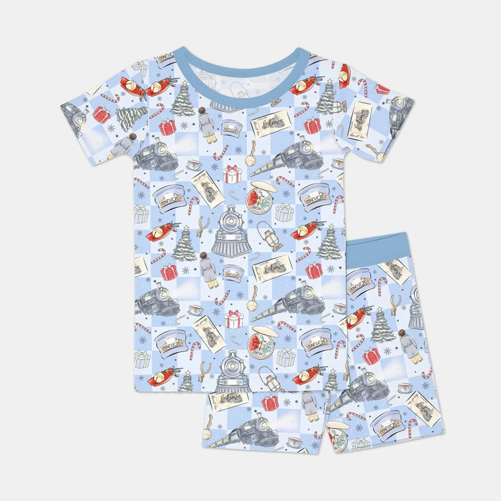 Christmas Train Bamboo Two Piece Short Sleeve Shorts Pajama Set