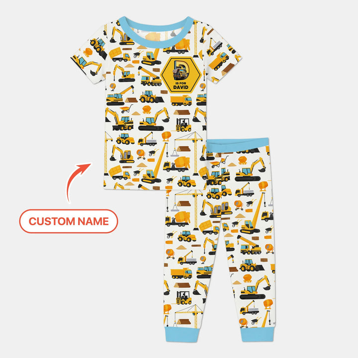 Custom Name Construction Initials Bamboo Two Piece Short Sleeve Pajama Set